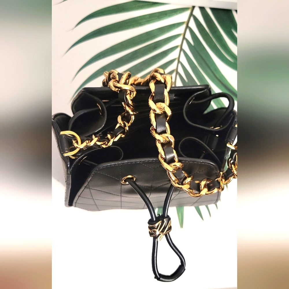 NEW Karl Lagerfeld Bucket Fatina Crossbody Shoulder Bag Black Gold - Picture 6 of 10